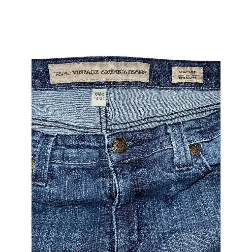 Nine West Vintage America Dark Wash Mid Rise Bootcut Blue Jeans Size 14/31